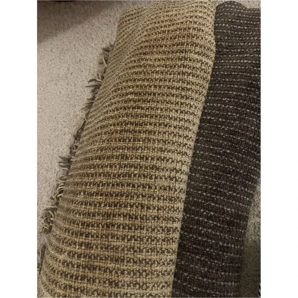Restoration Hardware 5lb Brown and Blue Chenille Woven Fringe Throw